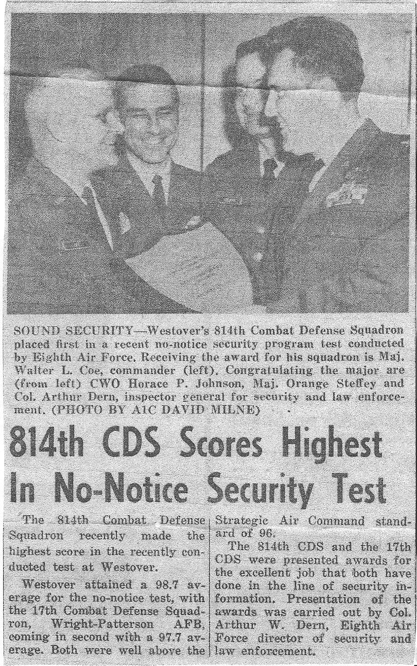 The 814th CDS Scores Highest In No-Notice Security Test. Article provided by Bill Allen