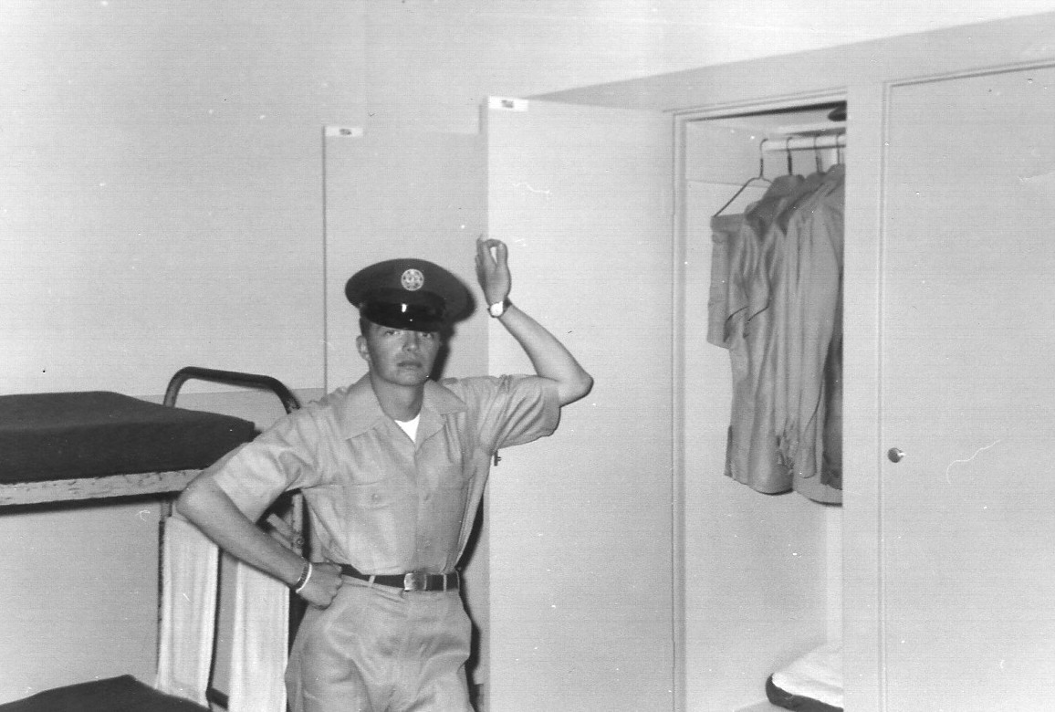 Airman Basic Hayes ready for inspection AP school 1958